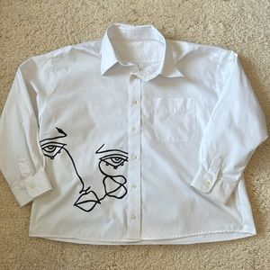 ✨LAST CHANCE✨ White Button Down with Hand Painted Face